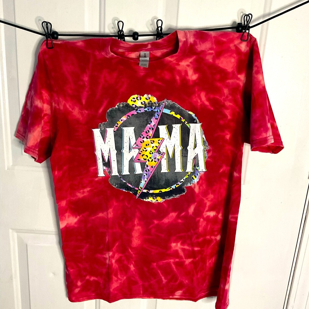 Red Mama leopard print tie dyed tee